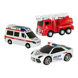 Kit Carro Bombeiro Polícia Ambulância C som Luz E Movimento