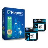 Kit Cartucho Hp 667 Preto E Colorido Original Resma A4