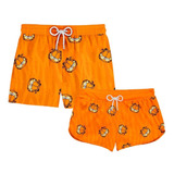 Kit Casal Short Garfield Gato Laranja