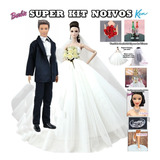 Kit Casamento Para Boneca Barbie Ken Vestido Noiva 17 Peças