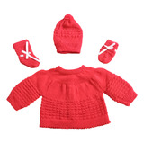 Kit Casaquinho Tricô Bebê Toquinha Luva E Sapatinho Inverno