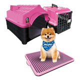 Kit Casinha Caixa De Transporte E Sanitário Pet Dog N1 Cor Rosa