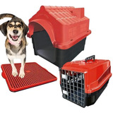 Kit Casinha Caixa De Transporte E Sanitário Pet Dog N4 Mec Cor Vermelho