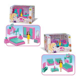 Kit Casinha De Boneca Judy Quarto E Sala Cama Brinquedo Judy