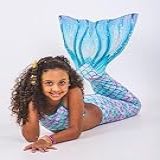 Kit Cauda De Sereia C Nadadeira Biquíni Infantil Completo Azul Claro P 