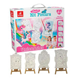 Kit Cavalete Tela De Pintura Unicórnio Arte Infantil Menina