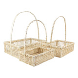 Kit Cesta Praia Palha Com 3 Peças P M G