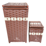 Kit Cesto De Roupa Suja 30x60 E Lixeira 20x30cm Artesanal