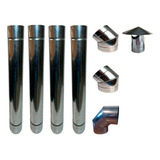 Kit Chaminé 150mm 4 Dutos 1 Metro 2 Curvas 45 1 Curva 90 