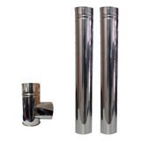 Kit Chaminé Calefator Fogão Lenha Inox 110mm 02 Canos