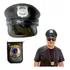 Kit Chapéu Policial Distintivo Metálico 50 Cm Couro Fantasia