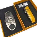 Kit Charuto Isqueiro Maçarico Caixa De Luxo Cortador Inox