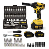 Kit Chave De Impacto 21v Parafusadeira   Jogo Soquete 46pç
