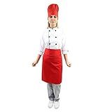 Kit Chef Cozinha Feminino Dolmã Avental Vermelho Chapéu Vermelho