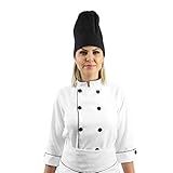Kit Chef Cozinha Feminino Dolmã Manga 3 4 Avental Branco Chapéu Preto