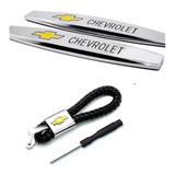 Kit Chevrolet Par Emblema Metal Chaveiro Couro Trançado Gm