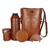 Kit Chimarrão 1l Completo Couro Premium Caramelo 5 Peças