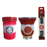 Kit Chimarrão Inter Perola Cuia Porongo Bomba Porta Erva