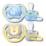 Kit Chupeta Ultra Air Dupla Leão Elefante 0 6m Avent Menino