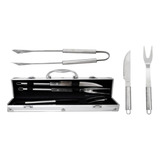 Kit Churrasco 3 Peças Inox Faca Pinça Garfo Maleta Alumínio