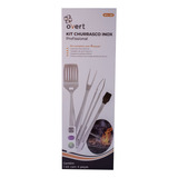 Kit Churrasco 4 Peças Aço Inox Profissional Utensílios Garfo Pegador Pincel Espátula