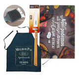 Kit Churrasco 4 Peças C Faca Avental Tabua E Escova