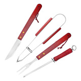 Kit Churrasco 4 Peças Faca Garfo Pegador Chaira Inox Madeira