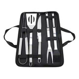 Kit Churrasco 5 Peças Inox Com Estojo Garfo Faca Pegador