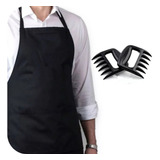 Kit Churrasco Avental Preto Bolso 2 Garfos Garras De Urso