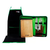 Kit Churrasco Em Inox Com Tábua Avental Palisad
