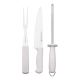 Kit Churrasco Faca Chaira Garfo Em Aço Inox Presente Natal