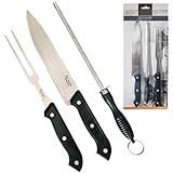 Kit Churrasco Faca Chaira Garfo Inox Cozinha Churrasqueiro 3 Peças