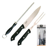 Kit Churrasco Faca Chaira Garfo Inox Cozinha Churrasqueiro