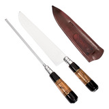 Kit Churrasco Faca Chaira Inox 10 Chifre Madeira Cutelaria