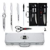 Kit Churrasco Faca Chaira Maleta Personalizado Nome Logo 5pç