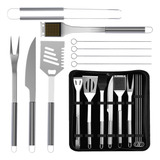 Kit Churrasco Faca Garfo Pegador Espátula Escova De Aço Inox