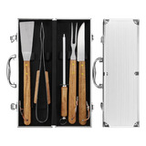 Kit Churrasco Garfo Faca Pegador Espátula Chaira Com Maleta