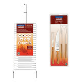 Kit Churrasco Grelha Aço Inox jogo De Faca Trinchante 3pç