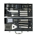 Kit Churrasco Jogo Com 16 Peças Inox E Maleta Em Alumínio