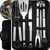 Kit Churrasco Profissional Conjunto De Inox Grill Espeto Grelha 9 Peças Gourmet Fim De Semana Kaizu