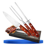 Kit Churrasco Profissional Inox 3 Peças Faca Garfo Chaira