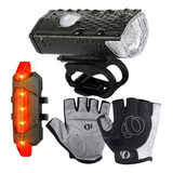 Kit Ciclista Farol Lanterna Sinalizador Luva Com Gel Bike