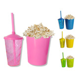 Kit Cinema 20 Copos C tampa E Canudo 20 Baldinho Pipoca 1l