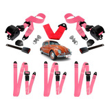 Kit Cinto Segurança Fusca C Dianteiro Retrateis Rosa 5 Bcos