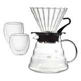 Kit Coador Café Tipo Hario V60 Jarra Vidro Conjunto 2 Copos