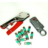 Kit Coaxial Alicate Compressão E Decapador 10 Conector Rg6