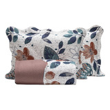Kit Cobre Leito 3 Pçs Casal Queen Colcha Matelada Dupla Face Cor Rose Estampa