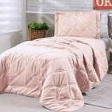 Kit Cobre Leito Cama De Solteiro Percal 200fios Rose Bordado