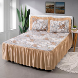 Kit Cobre Leito Colcha Casal Estampado 3 Peças C Babado Cor Bege 2 Floral