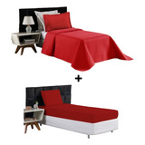 Kit Cobre Leito Lençol Solteiro 4 Peças Matelado 170 Fios Cor Vermelho